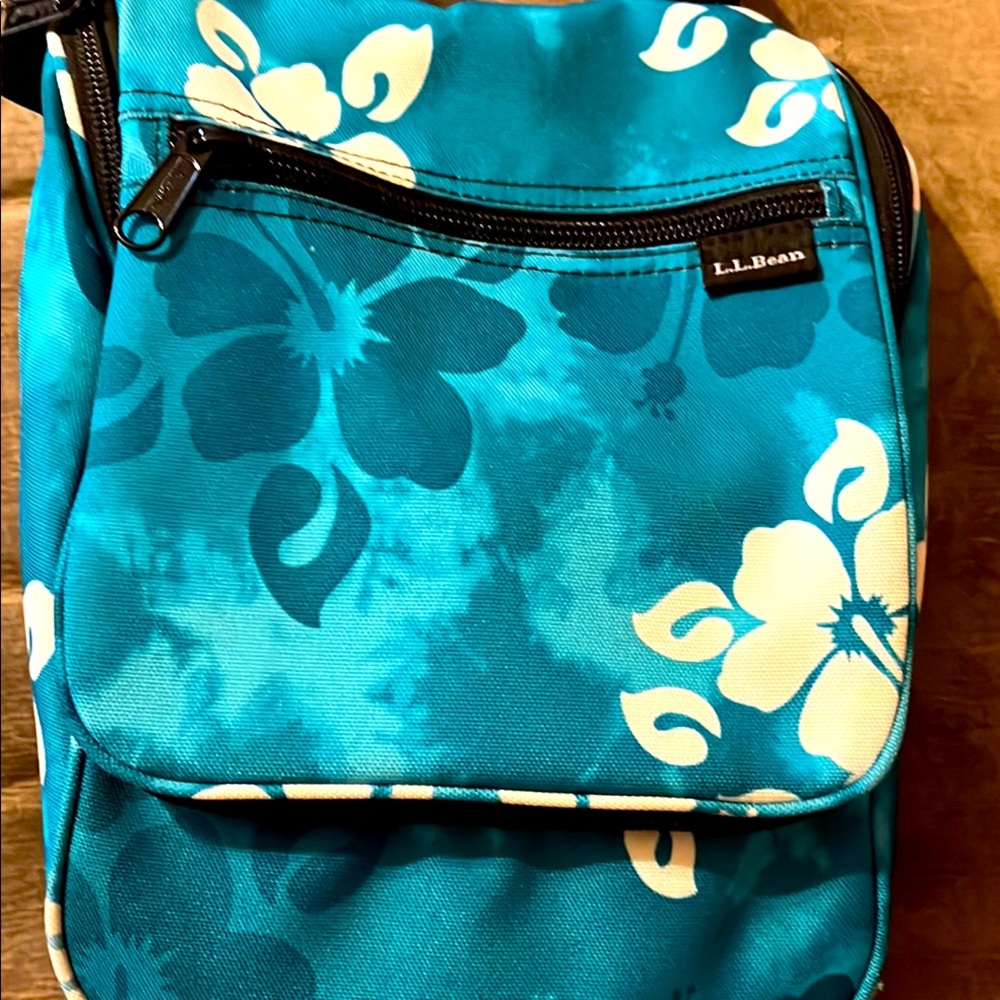 L.L. Bean Blue and White Toiletry Bag with Floral Design